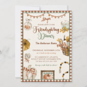 Bruin geruite Herfst pompoen Friendsgiving Diner Kaart (Voorkant)