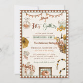 Bruin geruite Herfst Pompoen Thanksgiving Diner Kaart (Voorkant)