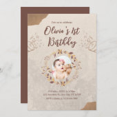 Bruin gescheurd papier 1e verjaardag uitnodiging (Voorkant / Achterkant)