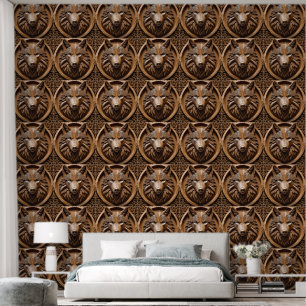 Bruin gesneden wolf hoofd print, behang