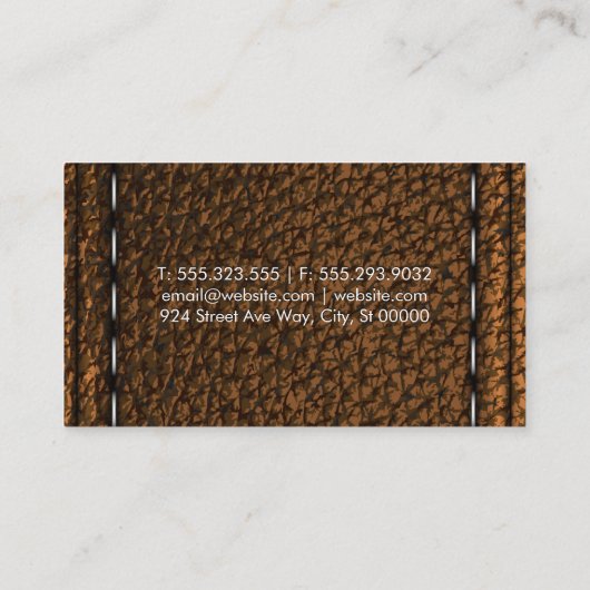 Bruin gestikte leren achtergrond visitekaartje (Achterkant)
