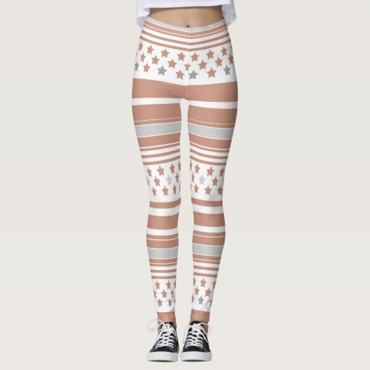 Bruin gestreept patroon met sterren leggings (Voorkant)
