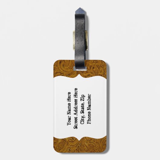 Bruin getoold leder Kijk Bagagelabel (Achterkant verticaal)