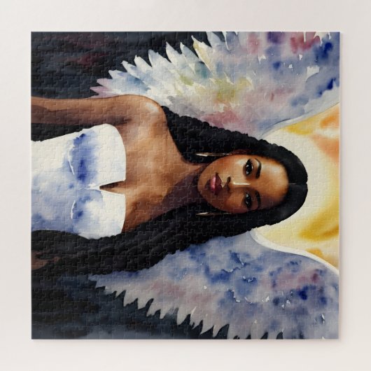 Bruin gevilderd Angel Vrouw Waterverf Kunst Legpuzzel (Horizontaal)