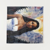 Bruin gevilderd Angel Vrouw Waterverf Kunst Wandkleed (Voorkant (horizontaal))