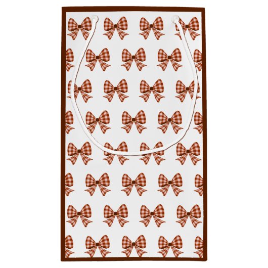 Bruin gingham boog patroon klein cadeauzakje (Achterkant)