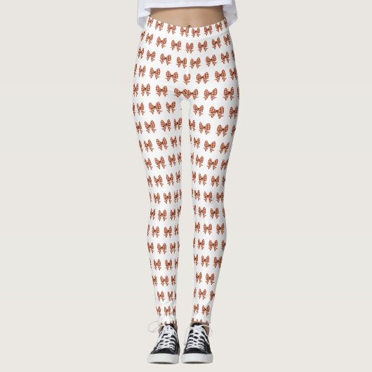 Bruin gingham boog patroon leggings (Voorkant)