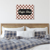 Bruin Gingham Bord voor Koffiezaak  Canvas Afdruk (Insitu (Slaapkamer))