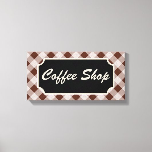 Bruin Gingham Coffee Shop teken Canvas Afdruk (Voorkant)