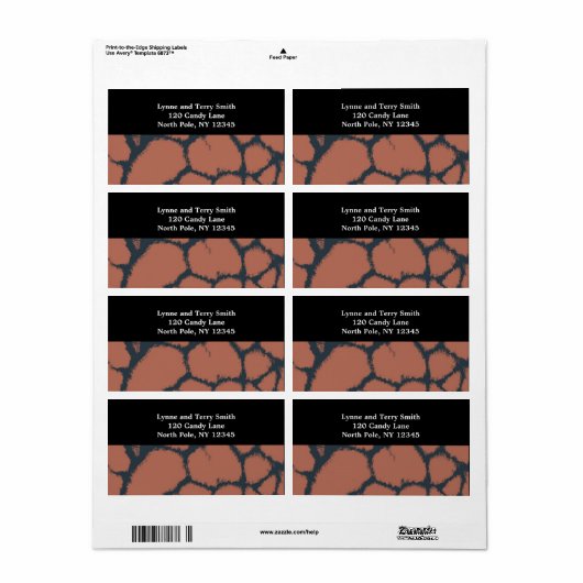 Bruin Giraffe-furpatroon Etiket (Full Sheet)