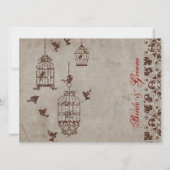 Bruin Glitter Birds Old Paper Weduwen Invitation Kaart (Achterkant)