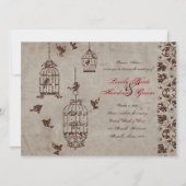 Bruin Glitter Birds Old Paper Weduwen Invitation Kaart (Voorkant)