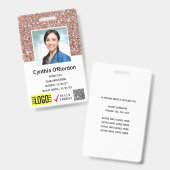 Bruin Glitter Caregiver QR Barcode Foto ID Badge (Voor- en achterkant)