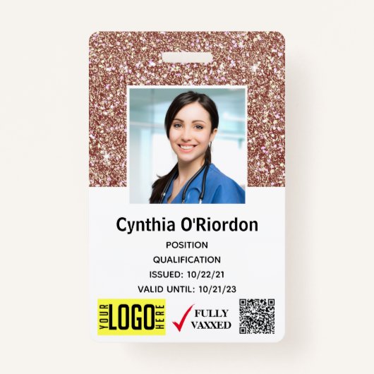 Bruin Glitter Caregiver QR Barcode Foto ID Badge (Voorkant)