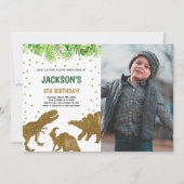Bruin Glitter Dinosaur Birthday Invitations Kaart (Voorkant)