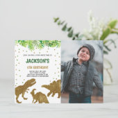 Bruin Glitter Dinosaur Birthday Invitations Kaart (Staand voorkant)