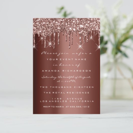 Bruin Glitter Drips Roos 60e 70e verjaardag Lux Kaart (Staand voorkant)