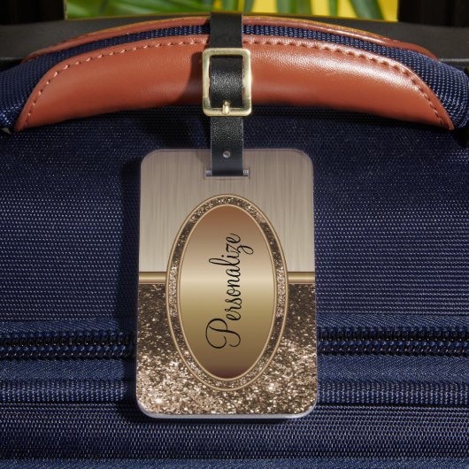 Bruin glitter en metalen borstel Bronze afdrukken Bagagelabel (Voorkant Insitu 2)