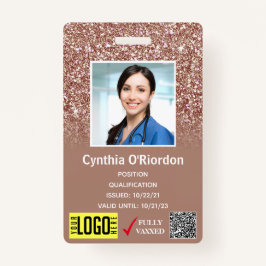 Bruin Glitter Medical Foto ID QR Barcode Badge