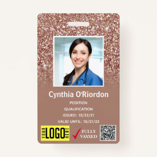 Bruin Glitter Medical Foto ID QR Barcode Badge