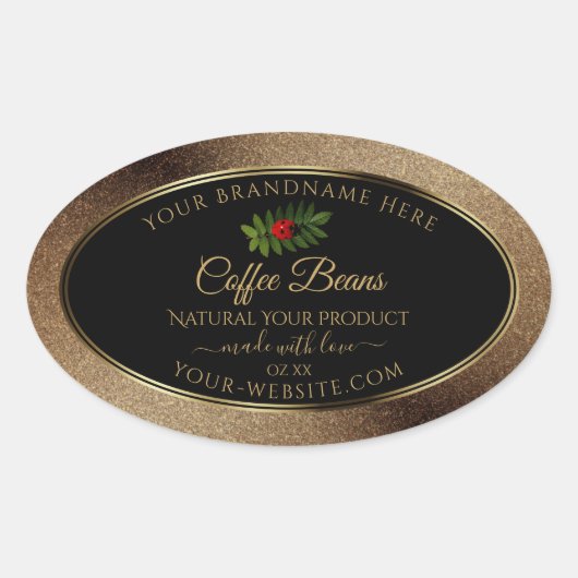 Bruin Gold Glitter Black Product Labels Ladybug (Voorkant)