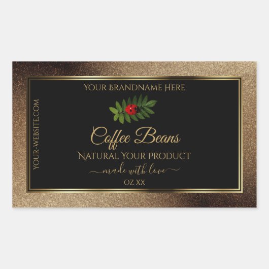 Bruin Gold Glitter Black Product Labels Ladybug (Voorkant)