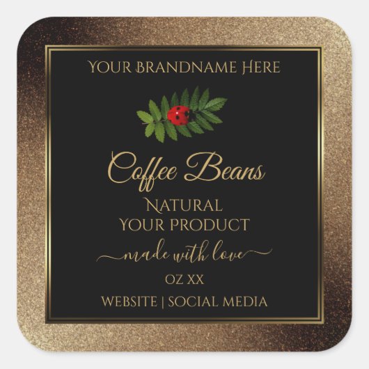 Bruin Gold Glitter Black Product Labels Ladybug (Voorkant)