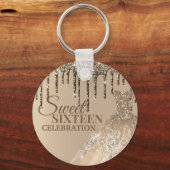 Bruin Gold Glitter Girly Stations 16 zaterdag Sleutelhanger (Voorkant)