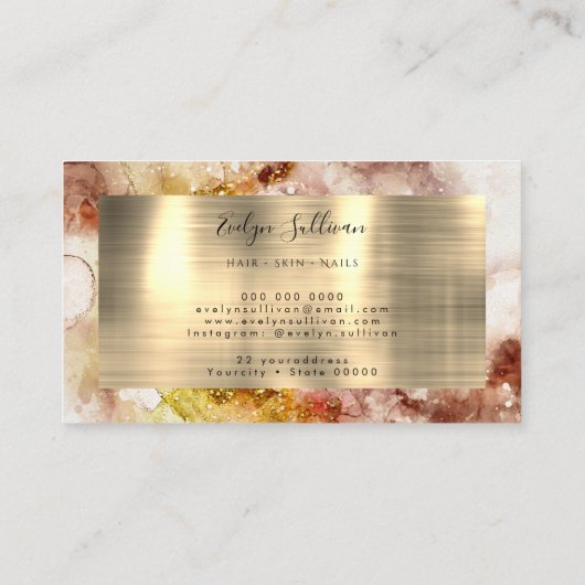 Bruin Gold Glitter-Waterverf Loyalty-kaart Visitekaartje (Achterkant)