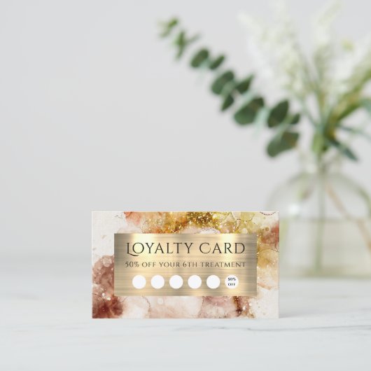 Bruin Gold Glitter-Waterverf Loyalty-kaart Visitekaartje (Staand voorkant)