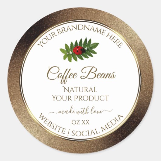 Bruin Gold Glitter White Product Labels Ladybug (Voorkant)