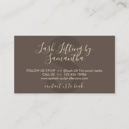 Bruin Gold Lash Lift Tint Aftercare Instructions Visitekaartje (Voorkant)