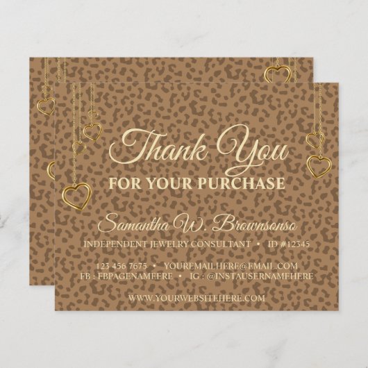 Bruin Gold Leopard Textured Heart Hartelijk dank (Voorkant / Achterkant)