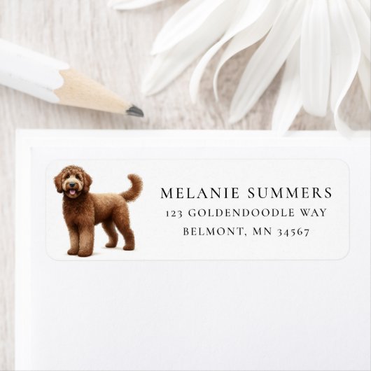Bruin Goldendoodle retouradres label (Insitu)