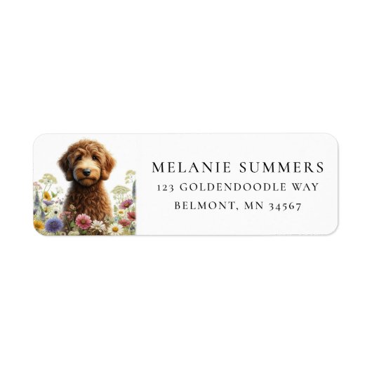 Bruin Goldendoodle Wildflower Retouradres Label (Voorkant)