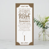 Bruin Golf Ticket Golf Birthday Party Invitation Kaart (Staand voorkant)