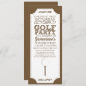 Bruin Golf Ticket Golf Birthday Party Invitation Kaart (Voorkant / Achterkant)