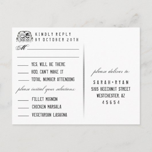 Bruin gothic Halloween Skeleton Matching MENU RSVP (Achterkant)