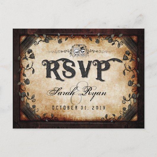 Bruin gothic Halloween Skeleton Matching MENU RSVP (Voorkant)