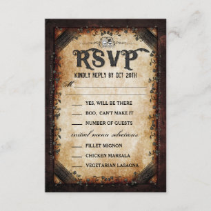 Bruin gothic Halloween Skeleton Matching MENU RSVP Kaart