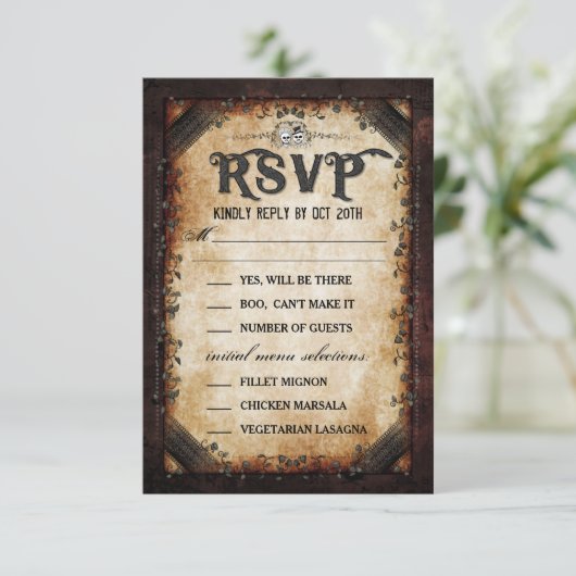 Bruin gotische Halloween skelet bijpassende MENU R Kaart (Staand voorkant)