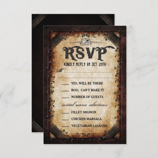 Bruin gotische Halloween skelet bijpassende MENU R Kaart (Voorkant / Achterkant)