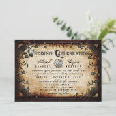 Bruin Gotische Halloween Skeletten Huwelijksuitnod Kaart (Staand voorkant)