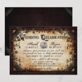 Bruin Gotische Halloween Skeletten Huwelijksuitnod Kaart (Voorkant / Achterkant)