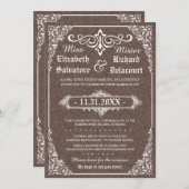 Bruin Gotische Victoriaans Damask Wedding Invites Kaart (Voorkant / Achterkant)