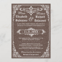Bruin Gotische Victoriaans Damask Wedding Invites