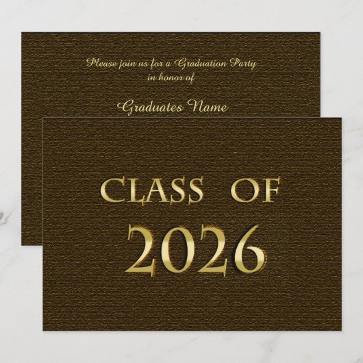 Bruin & Goud Afstudeerfeest Uitnodiging Klas 2026 (Voorkant / Achterkant)
