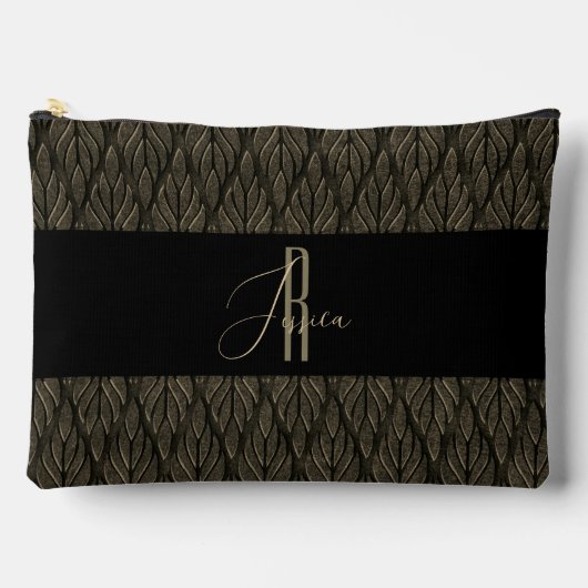 Bruin goud Blad leer patroon & monogram Etui (Voorkant)