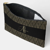 Bruin goud Blad leer patroon & monogram Etui (Open)