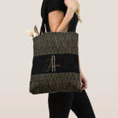 Bruin goud Blad leer patroon & monogram Tote Bag (Dichtbij)